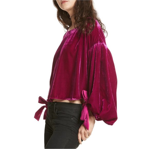 Gimme Some Lovin' Velvet Bows Slouchy Crop Top XS - Picture 3 of 8